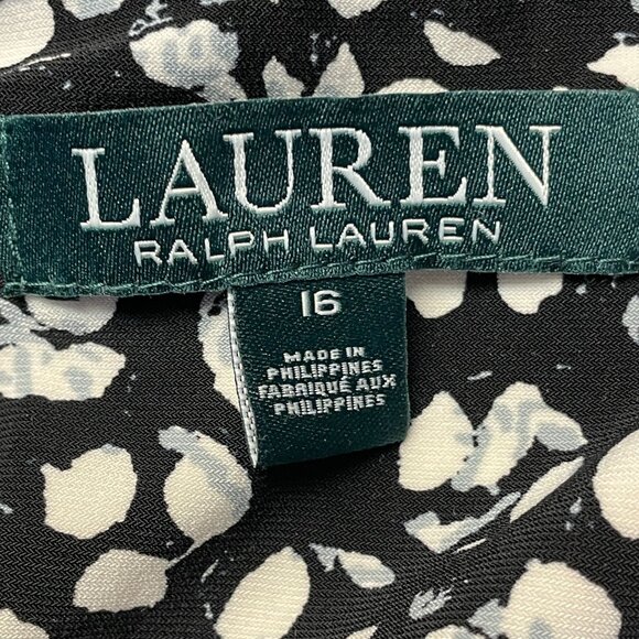 LRL Ralph Lauren Womens Faux Wrap Dress Size 16 Black Ruched Flutter Sleeve - Picture 10 of 11